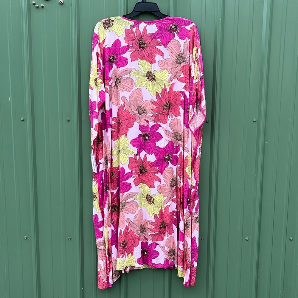 Joyspun Floral V-Neck Long Sleeve Nightgown Caftan- Pink Multi - Picture 3 of 8